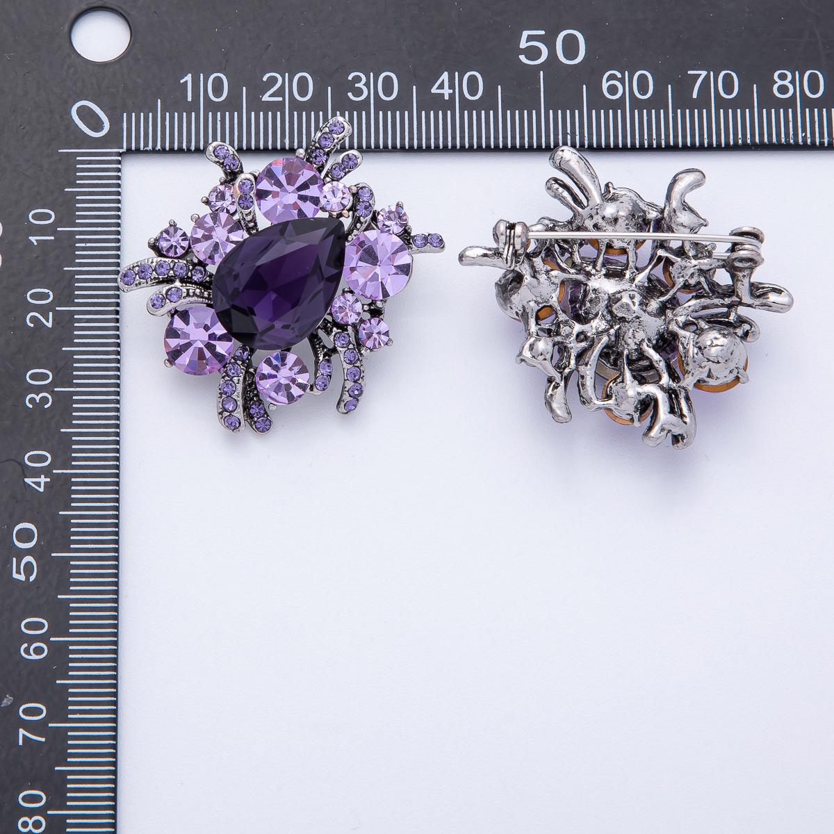 37.9mm Purple Micro Paved CZ Brooch Pin Vintage Antique Flower Statement Jewelry Accessory for Coats Bags Scarves Add On | BH001