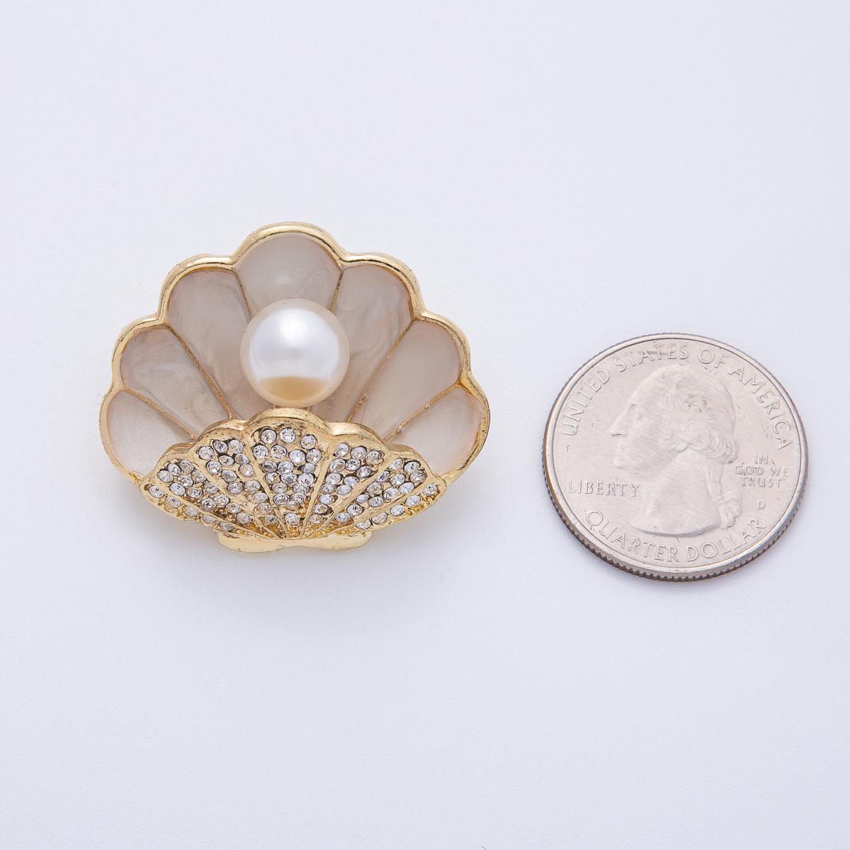 18k Gold Filled 35.2mm Micro Paved CZ Seashell Brooch with Freshwater Pearl Mermaid Aesthetic Pin for Coats Bags Scarves Jewelry | BH009
