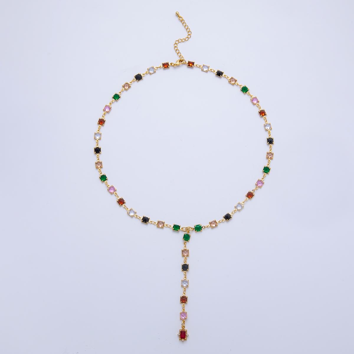 18K Gold Filled Lariat Necklace, Y Necklace, Clear, Multi Color CZ Necklace, Minimalist Jewelry Long Party Necklace 18.3 inch WA-3940