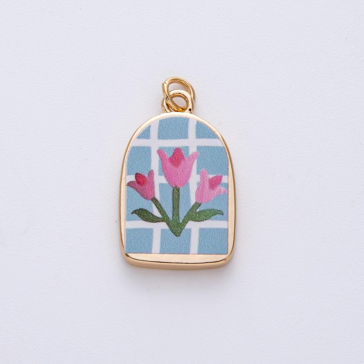 18k Gold Filled Flower Charm Hand Painted Enamel DIY Jewelry Supply for Custom Necklace | AF1595