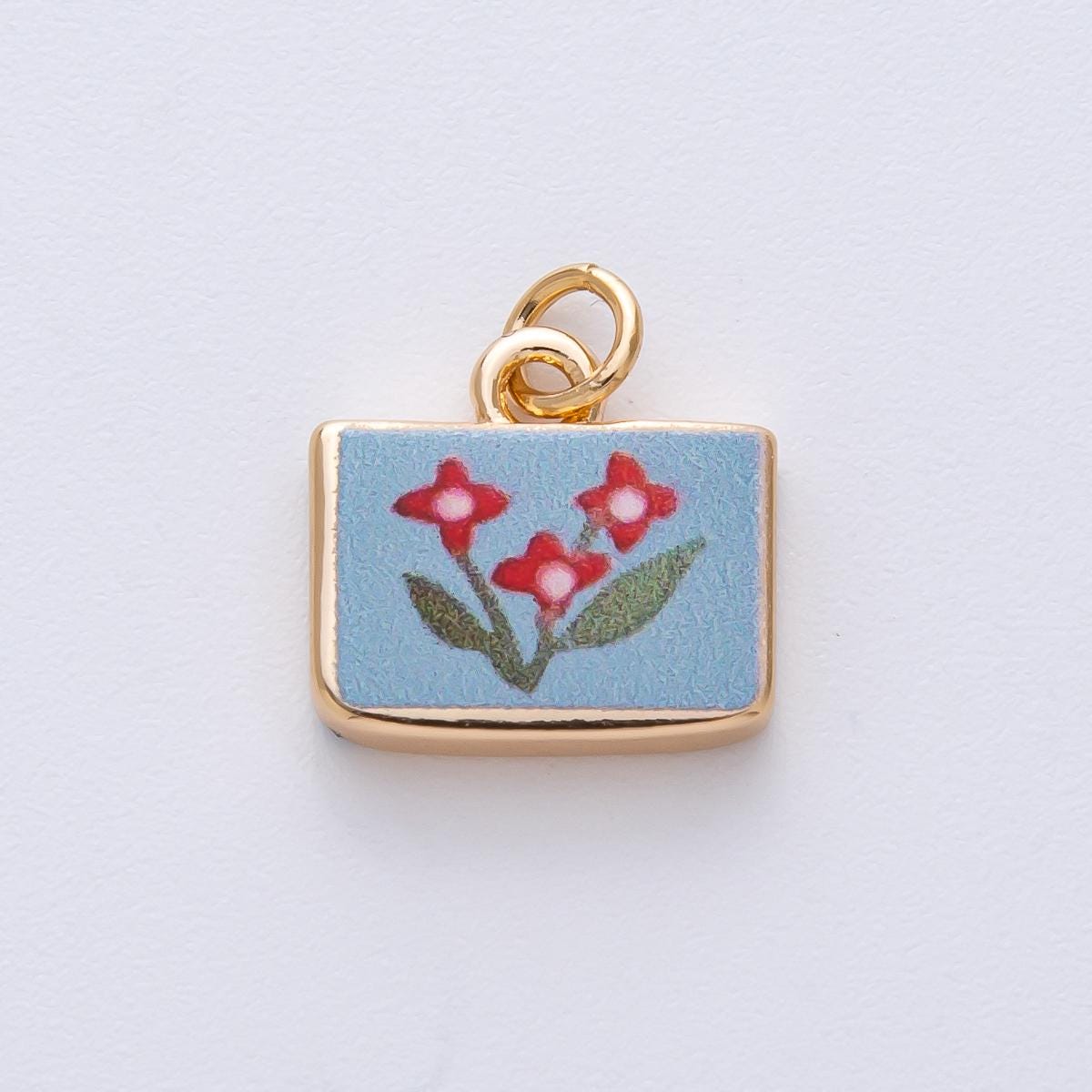18k Gold Filled Flower Charm Hand Painted Enamel DIY Jewelry Supply for Custom Necklace | AF1595