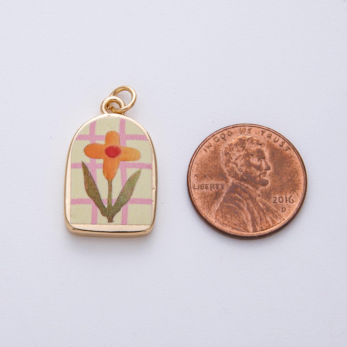 18k Gold Filled Flower Charm Hand Painted Enamel DIY Jewelry Supply for Custom Necklace | AF1595