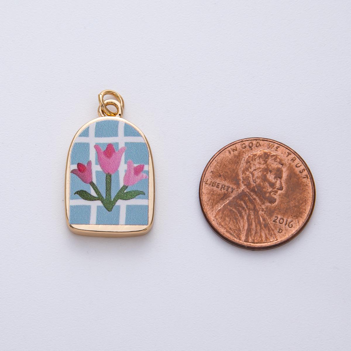 18k Gold Filled Flower Charm Hand Painted Enamel DIY Jewelry Supply for Custom Necklace | AF1595