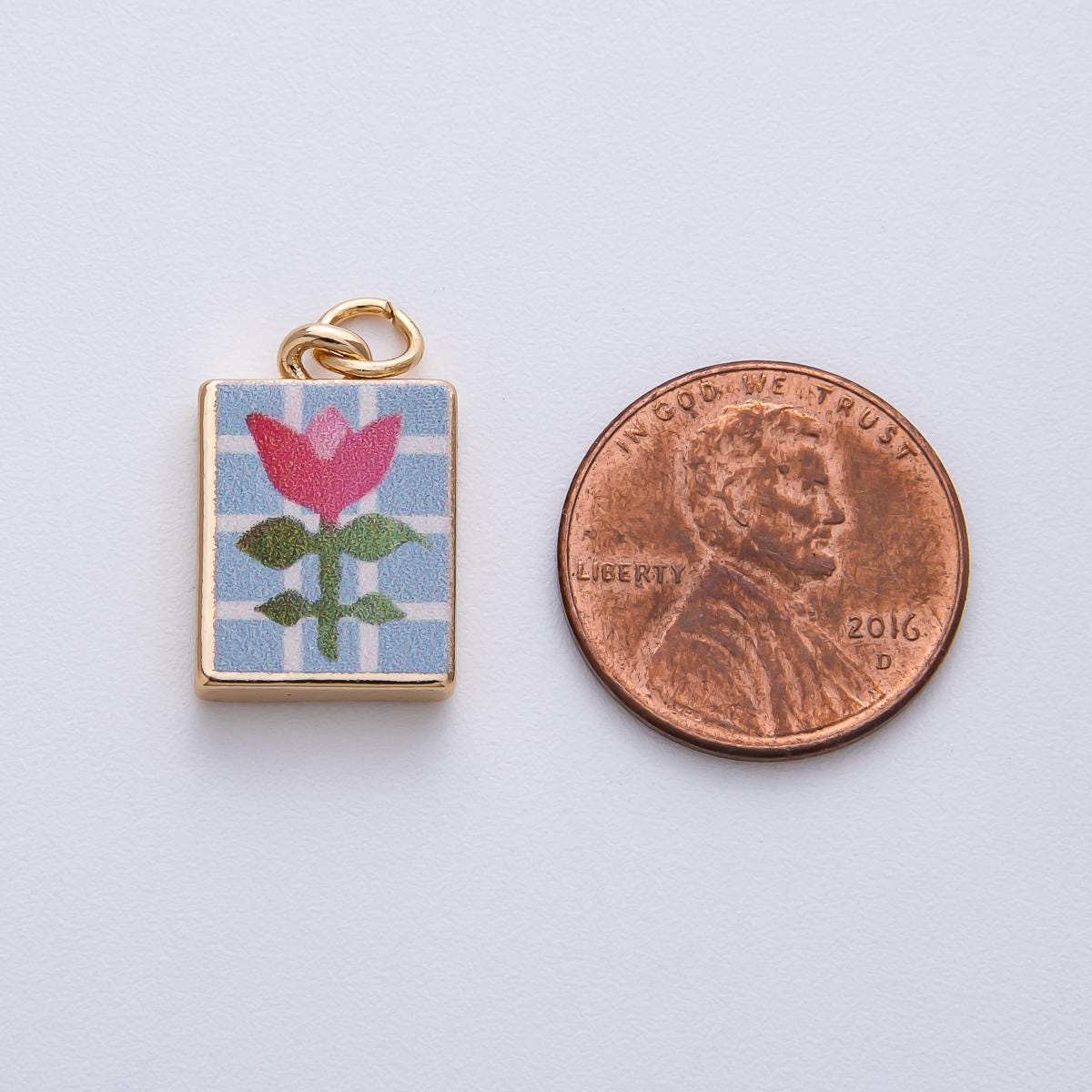 18k Gold Filled Flower Charm Hand Painted Enamel DIY Jewelry Supply for Custom Necklace | AF1595