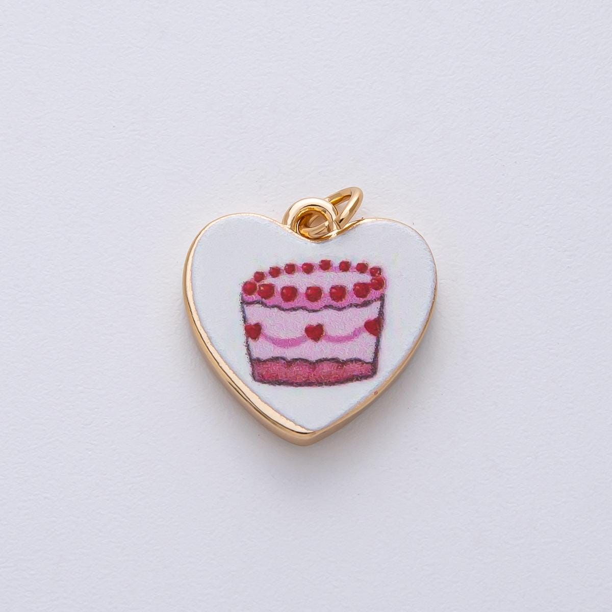 18k Gold Filled 16.9mm Cake Charm Charm Hand Painted Enamel Heart Shape DIY Jewelry Supply Custom Necklace & Bracelet | AF1605