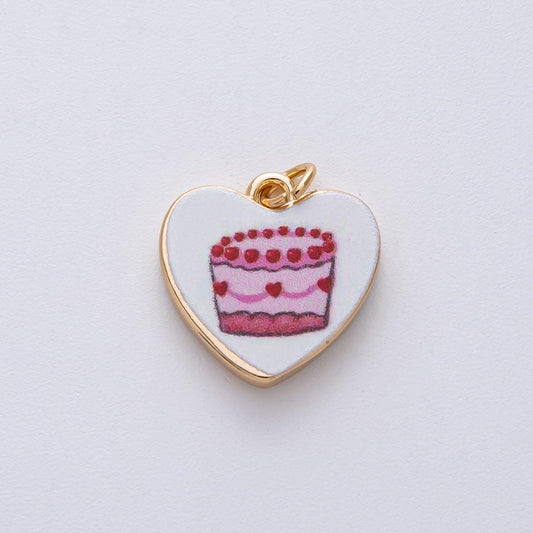 18k Gold Filled 16.9mm Cake Charm Charm Hand Painted Enamel Heart Shape DIY Jewelry Supply Custom Necklace & Bracelet | AF1605