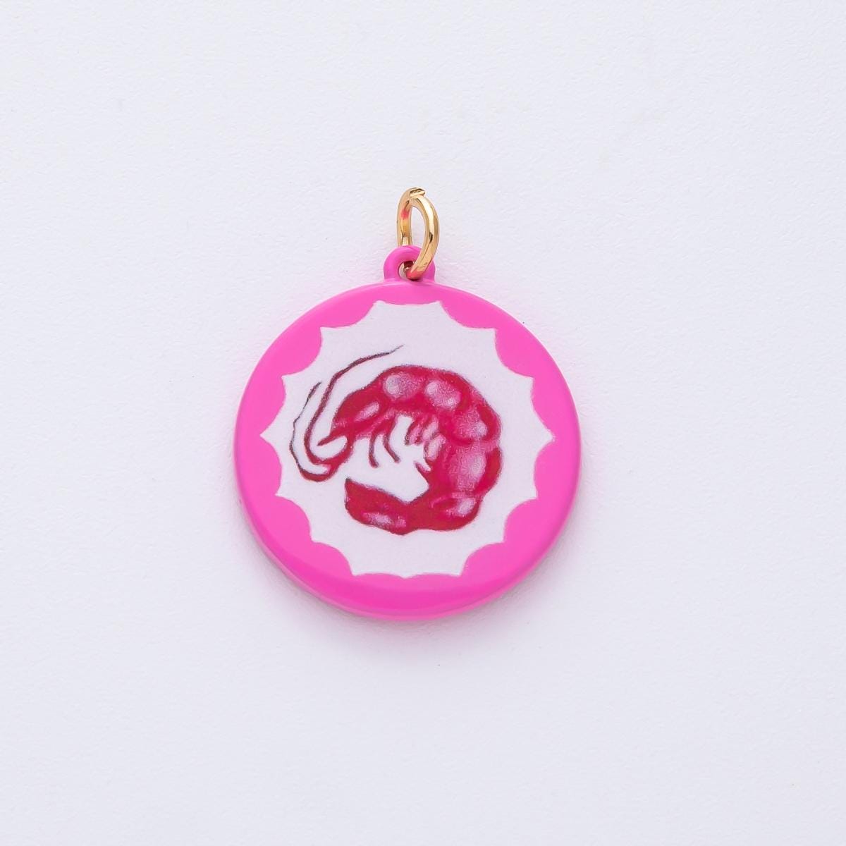 18k Gold Filled 22.0mm Hot Pink Round Charm with Shrimp DIY Jewelry Supply for Custom Necklace & Bracelet | AF1608
