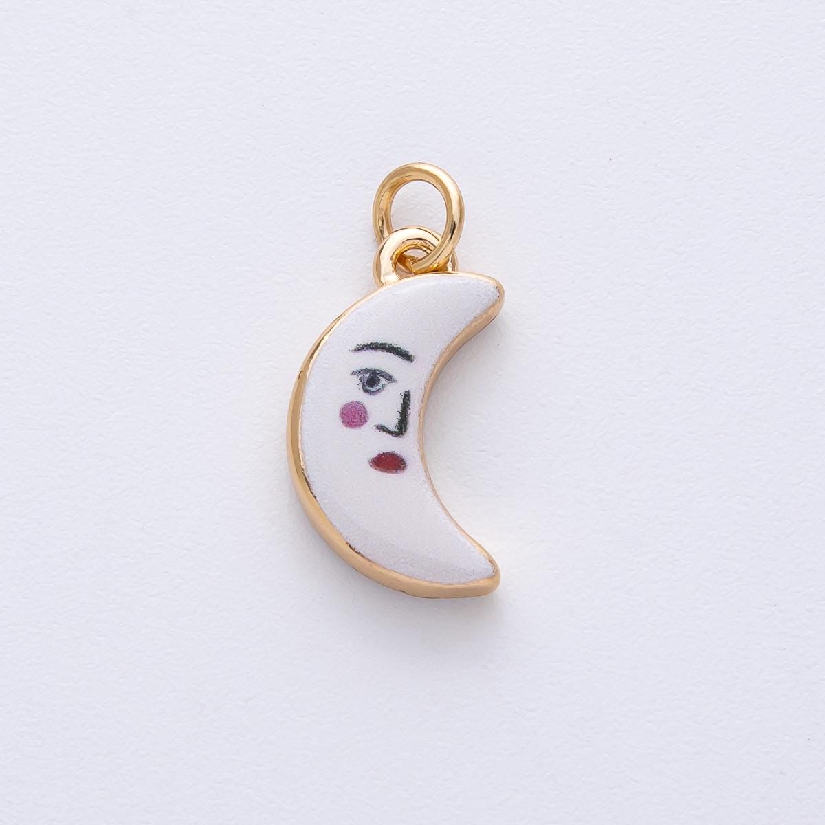 18k Gold Filled 17.1mm White Crescent Moon Charm with Face DIY Jewelry Supply for Custom Necklace & Bracelet | AF1611