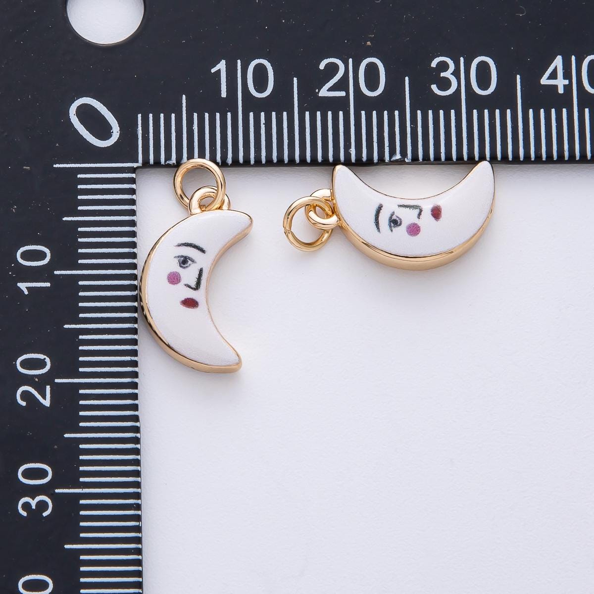 18k Gold Filled 17.1mm White Crescent Moon Charm with Face DIY Jewelry Supply for Custom Necklace & Bracelet | AF1611