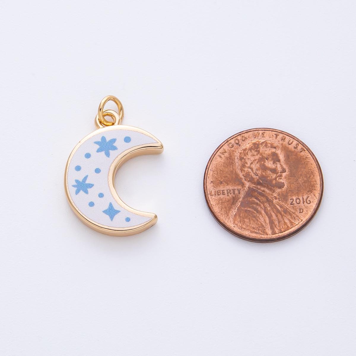 18k Gold Filled 21.2mm White Crescent Moon Charm with Blue Stars DIY Jewelry Supply for Custom Necklace & Bracelet | AF1612