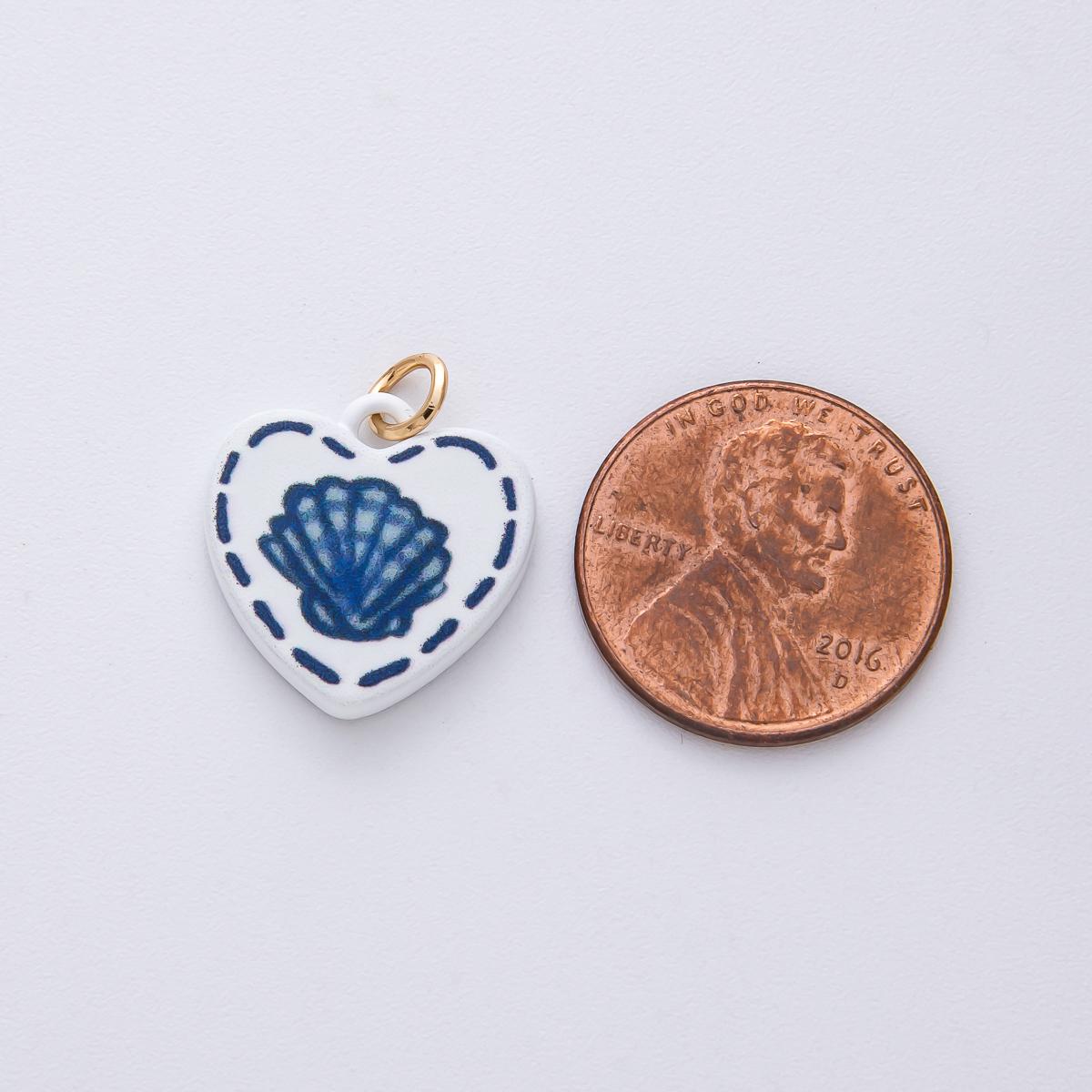 18k Gold Filled 16.9mm Blue Shell Charm Hand Painted Enamel Heart Shape DIY Jewelry Supply Custom for Necklace & Bracelet | AF1613