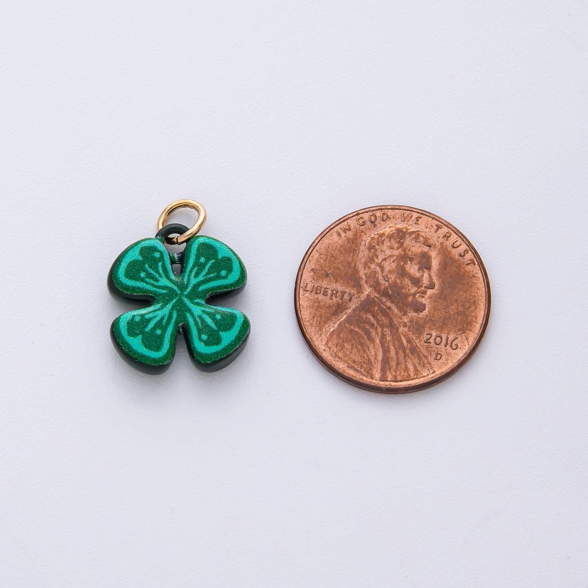 15.3mm Mini Green Shamrock Charm 18K Gold Filled Clover Flower Pendant Lucky Charm for St. Patrick's Day DIY Jewelry Supply | AF1614