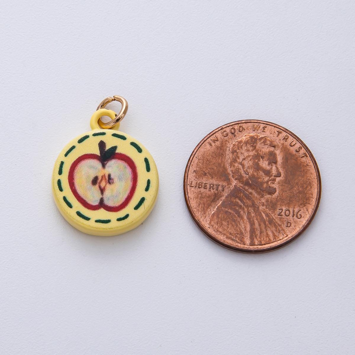 18.1mm Yellow Half Slice of Apple Charm Teacher Appreciation Pendant DIY Jewelry Supply for Custom Necklace and Bracelet | AF1616