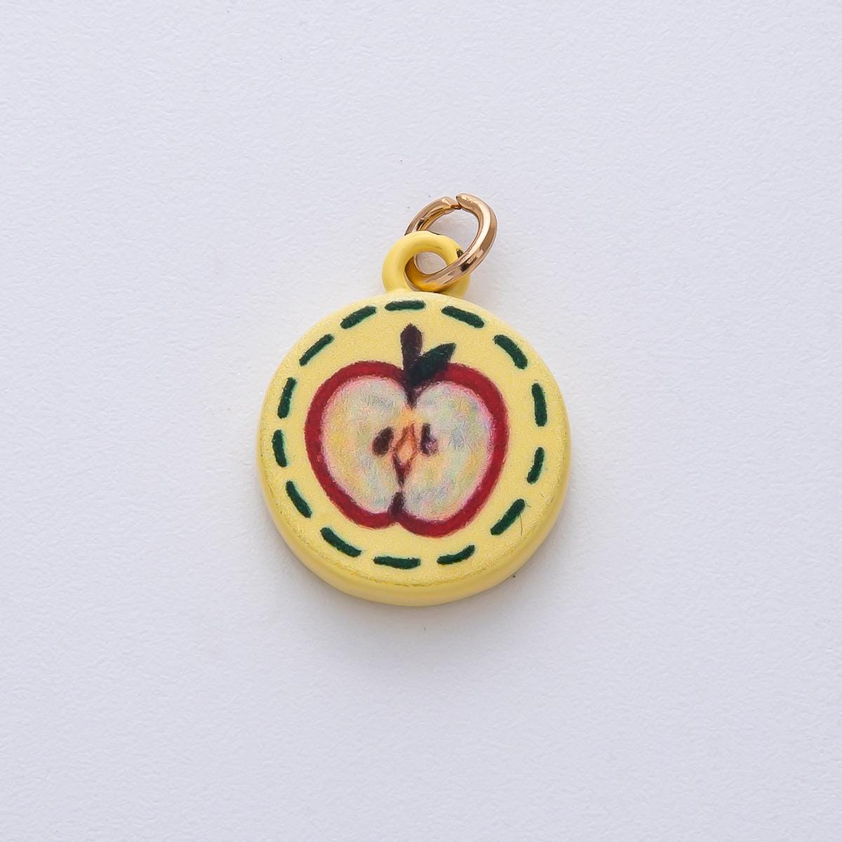 18.1mm Yellow Half Slice of Apple Charm Teacher Appreciation Pendant DIY Jewelry Supply for Custom Necklace and Bracelet | AF1616