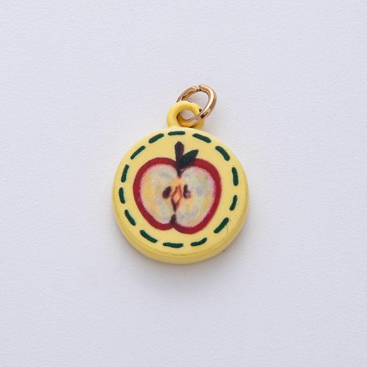 18.1mm Yellow Half Slice of Apple Charm Teacher Appreciation Pendant DIY Jewelry Supply for Custom Necklace and Bracelet | AF1616