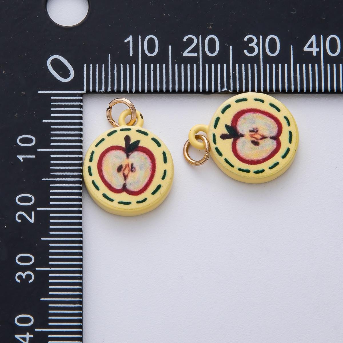 18.1mm Yellow Half Slice of Apple Charm Teacher Appreciation Pendant DIY Jewelry Supply for Custom Necklace and Bracelet | AF1616
