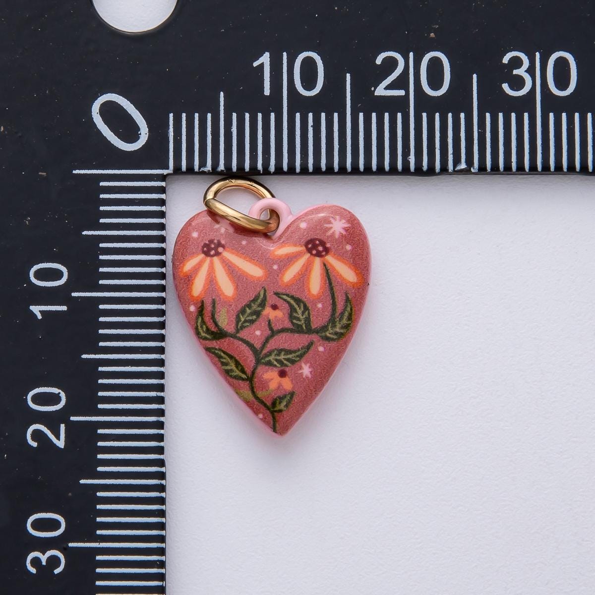 19.5mm Ceramic Heart Charm 18k with Floral Painting Double Sided DIY for Necklace Bracelet Jewelry Making Supply | AF1617