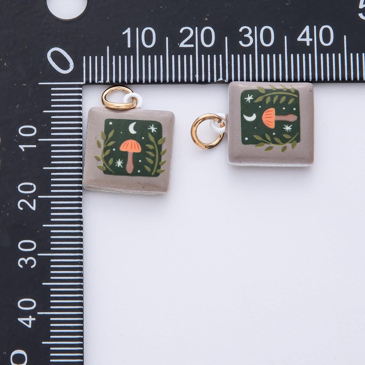 17.8mm Square Ceramic Charm Mushroom in the Night 18k Pendant DIY Jewelry Supply for Custom Necklace and Bracelet | AF1618