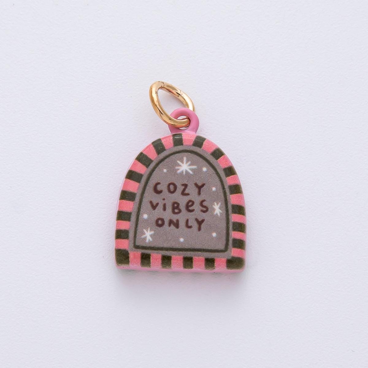 18.8mm Ceramic Charm 18k Cozy Vibes Only Painting Double Sided DIY for Necklace Bracelet Jewelry Making Supply | AF1619