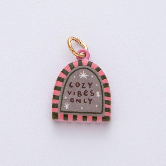 18.8mm Ceramic Charm 18k Cozy Vibes Only Painting Double Sided DIY for Necklace Bracelet Jewelry Making Supply | AF1619