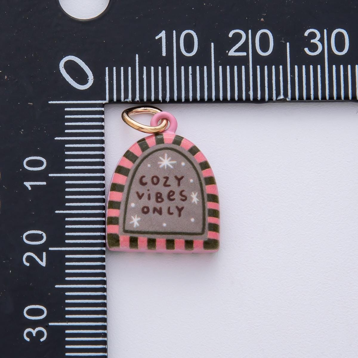 18.8mm Ceramic Charm 18k Cozy Vibes Only Painting Double Sided DIY for Necklace Bracelet Jewelry Making Supply | AF1619