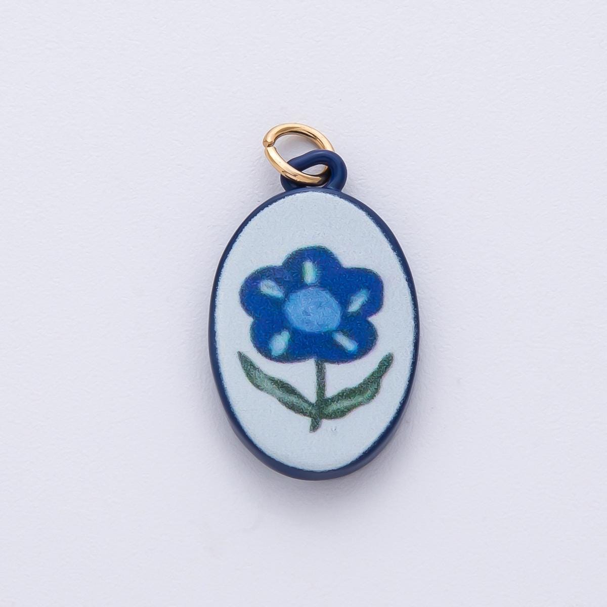 Dainty Floral Ceramic Charm Handmade Blue Flower Painting DIY Jewelry Making Supply for Custom Necklace & Bracelet | AF1623