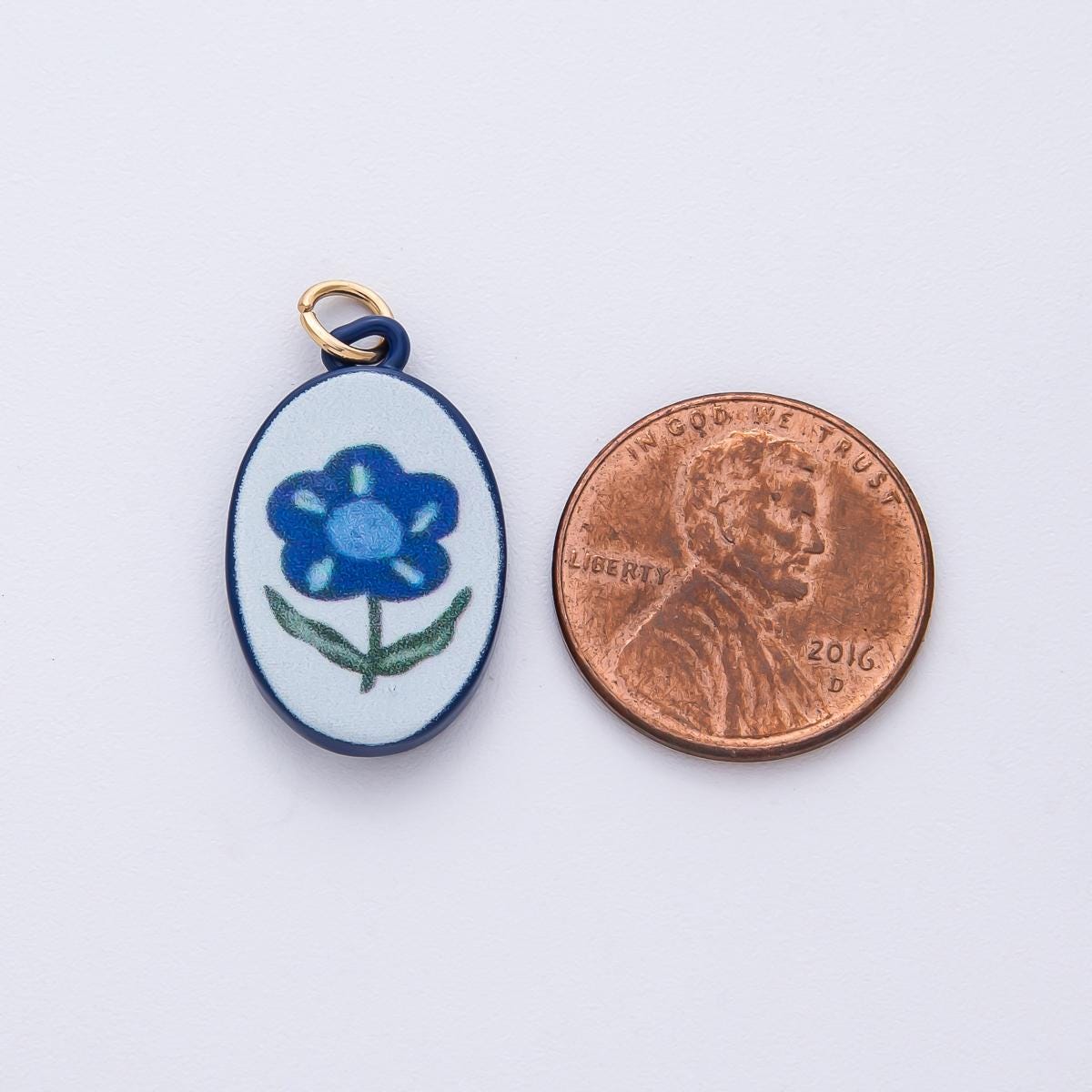 Dainty Floral Ceramic Charm Handmade Blue Flower Painting DIY Jewelry Making Supply for Custom Necklace & Bracelet | AF1623