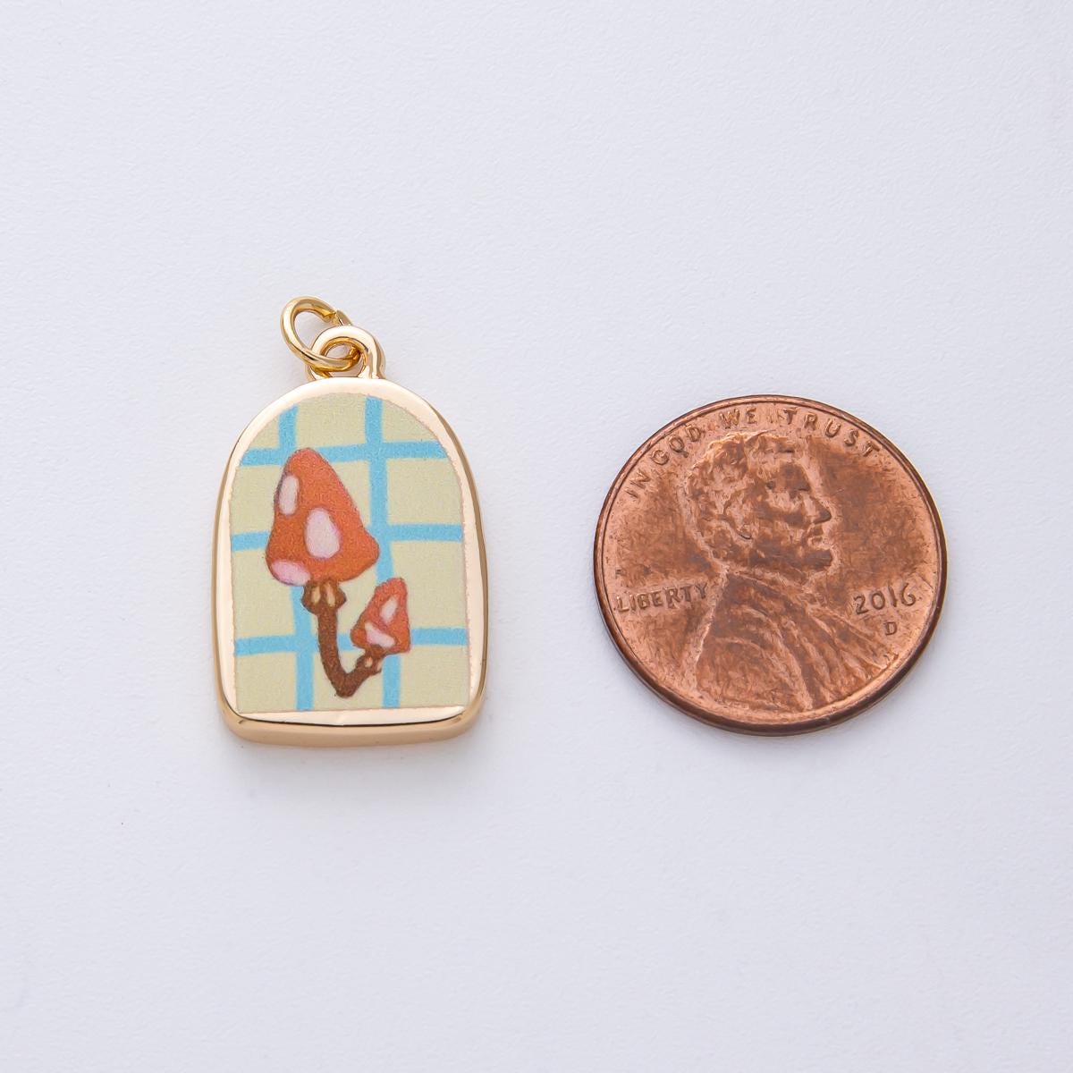 23.2mm Painted Enamel Mushroom Charm 18k Gold Filled Pendant DIY Jewelry Supply for Custom Necklace and Bracelet | AJ-522