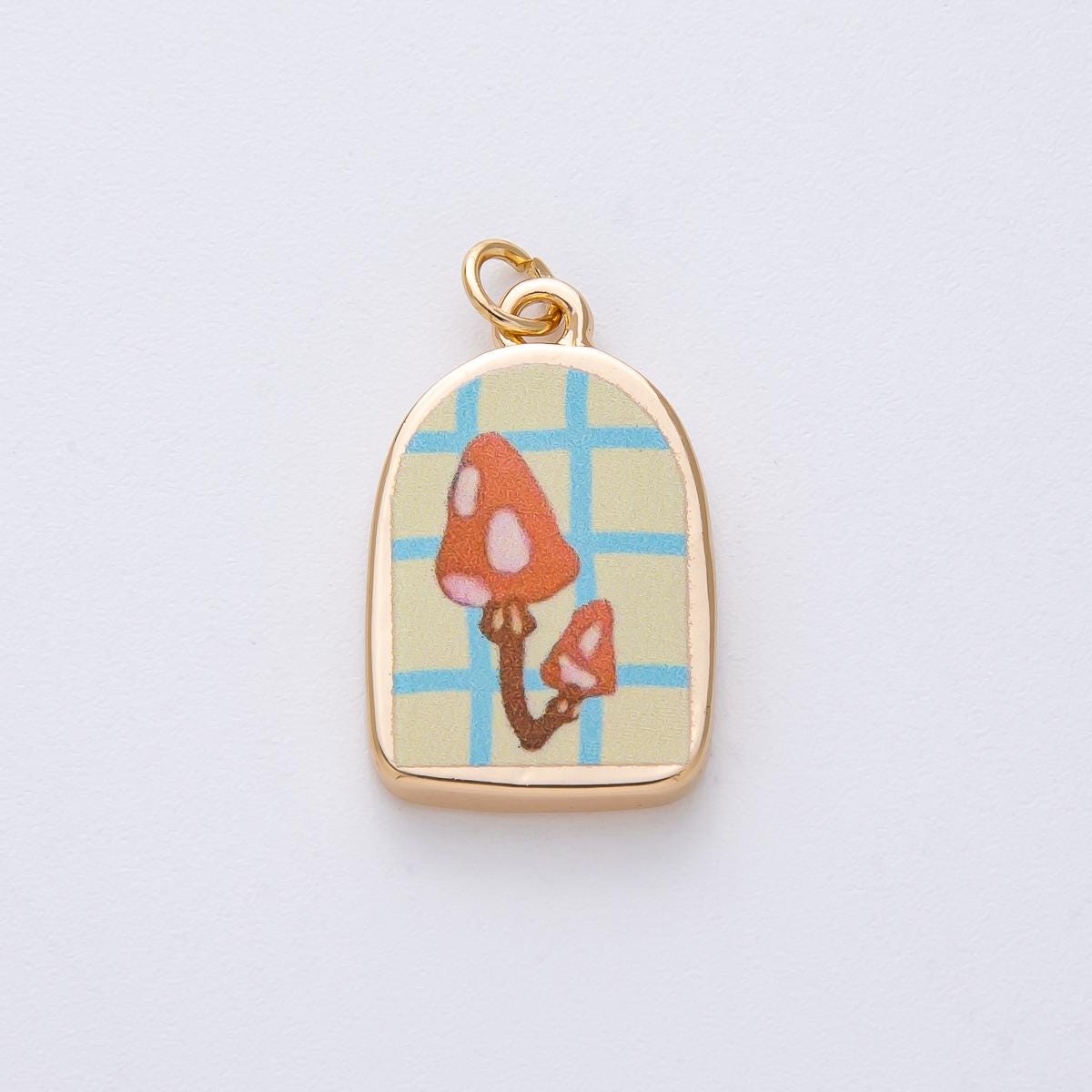 23.2mm Painted Enamel Mushroom Charm 18k Gold Filled Pendant DIY Jewelry Supply for Custom Necklace and Bracelet | AJ-522