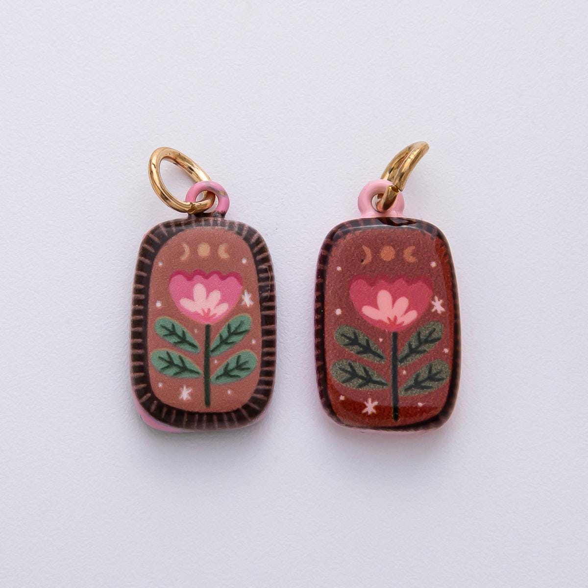 20.5mm Ceramic Charm 18k with Floral Painting Double Sided DIY for Necklace Bracelet Jewelry Making Supply | D-420