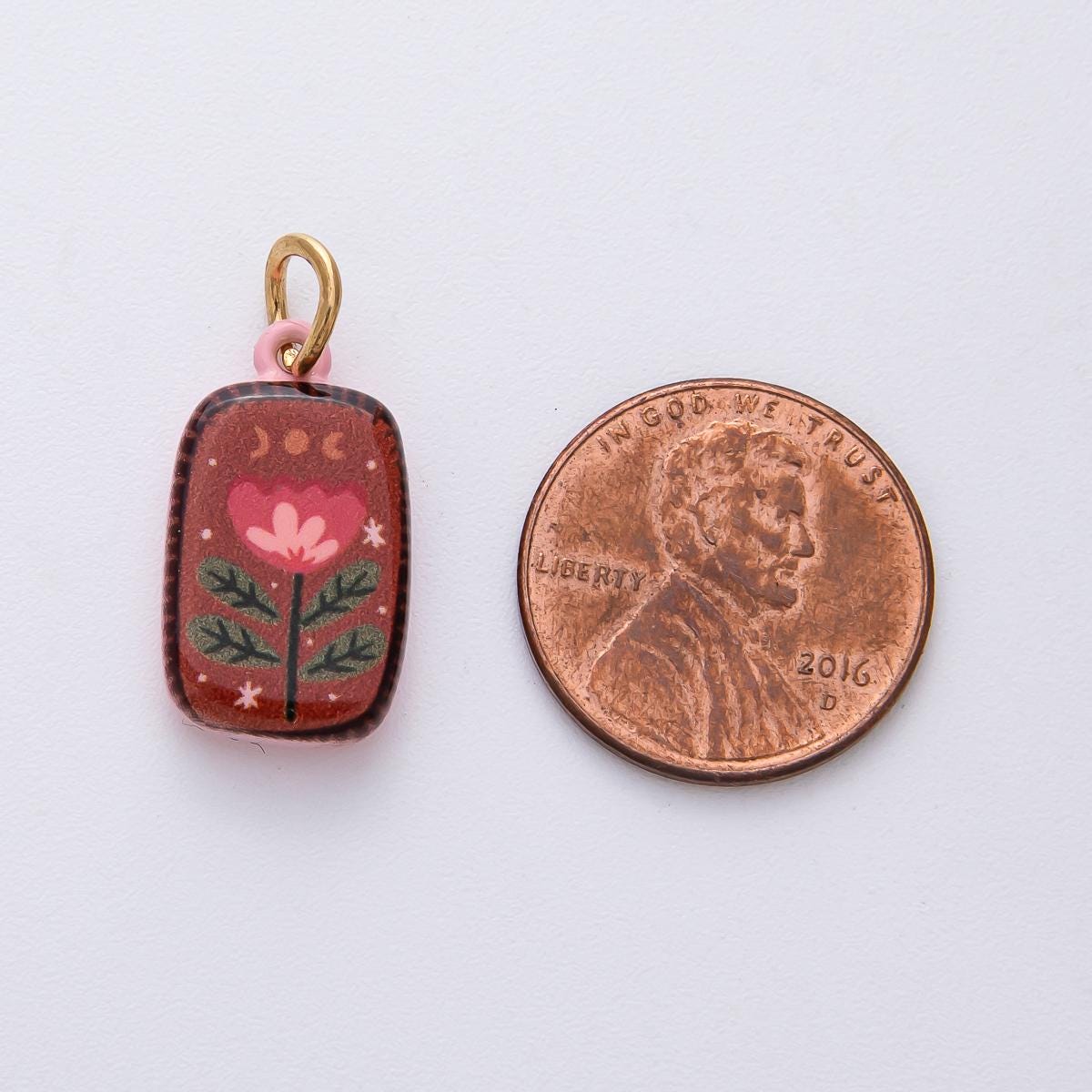 20.5mm Ceramic Charm 18k with Floral Painting Double Sided DIY for Necklace Bracelet Jewelry Making Supply | D-420