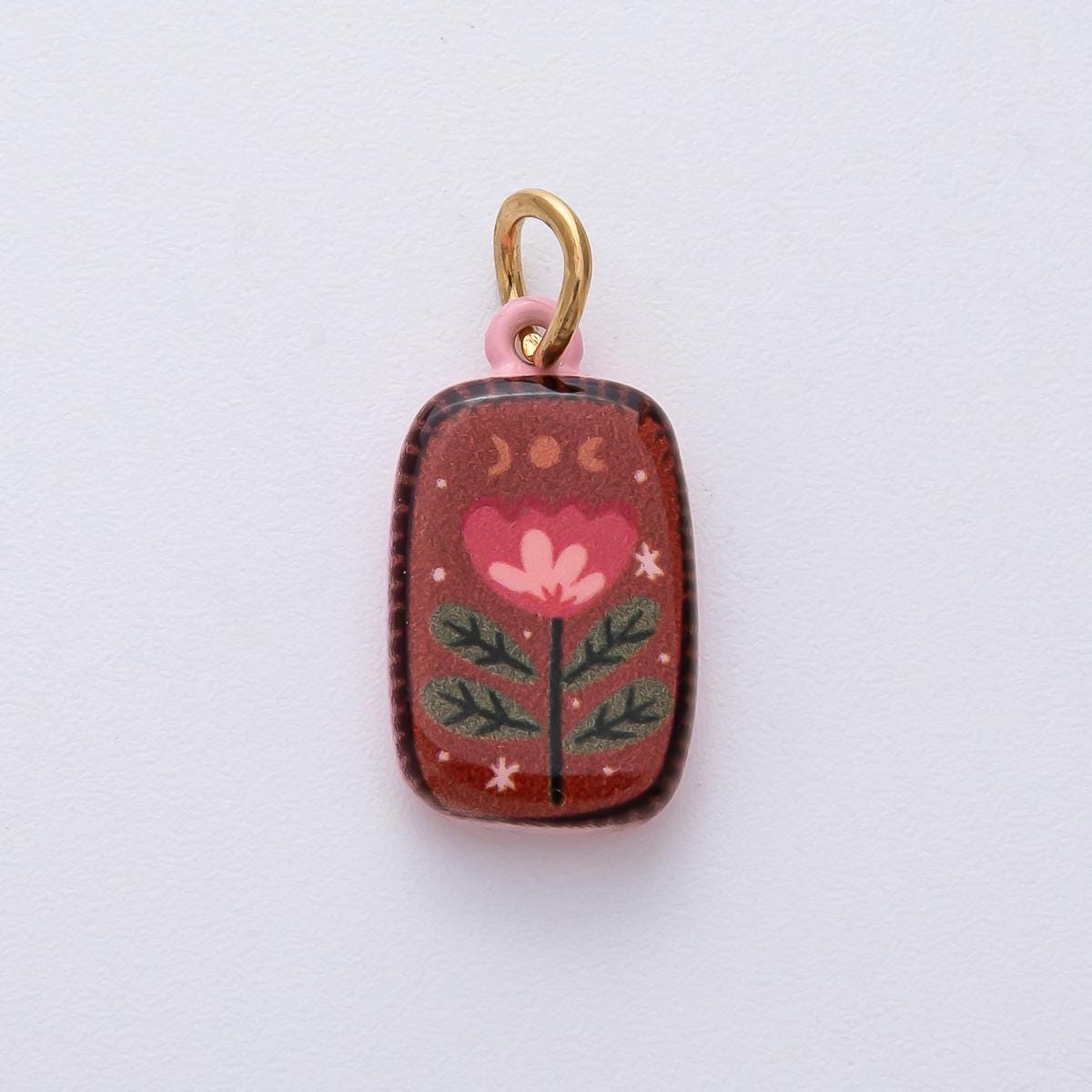 20.5mm Ceramic Charm 18k with Floral Painting Double Sided DIY for Necklace Bracelet Jewelry Making Supply | D-420