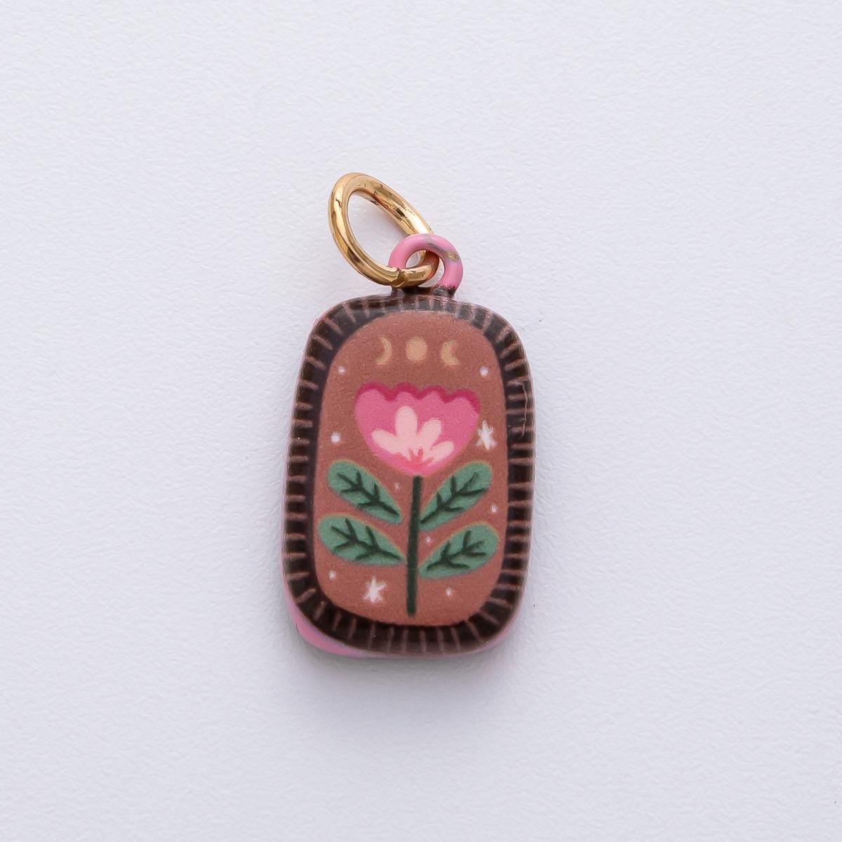20.5mm Ceramic Charm 18k with Floral Painting Double Sided DIY for Necklace Bracelet Jewelry Making Supply | D-420