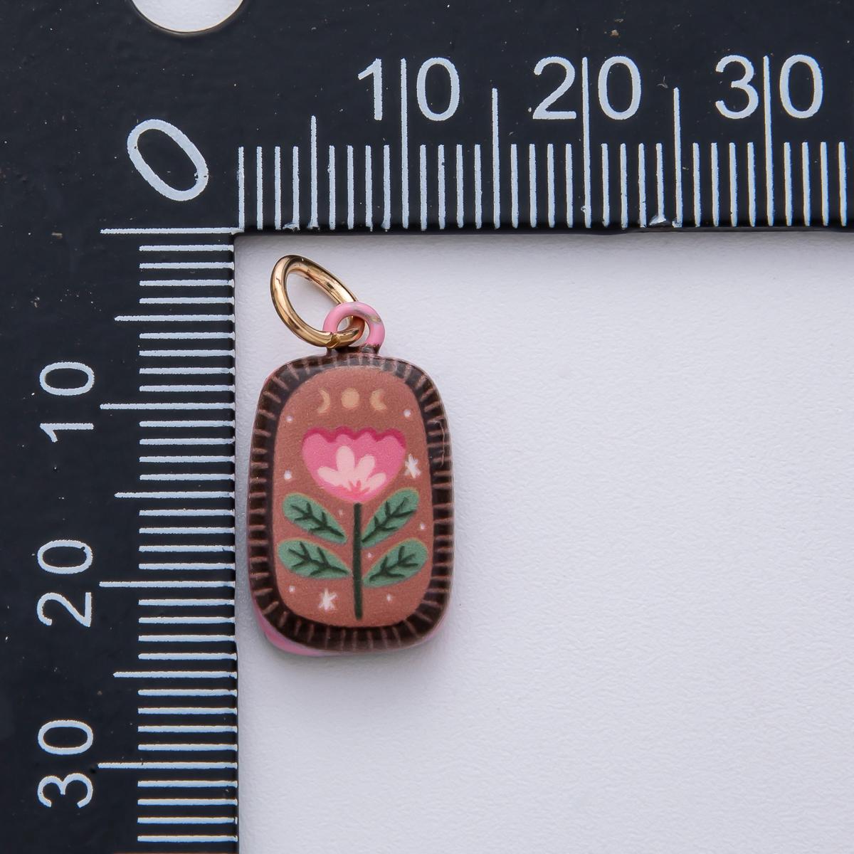 20.5mm Ceramic Charm 18k with Floral Painting Double Sided DIY for Necklace Bracelet Jewelry Making Supply | D-420
