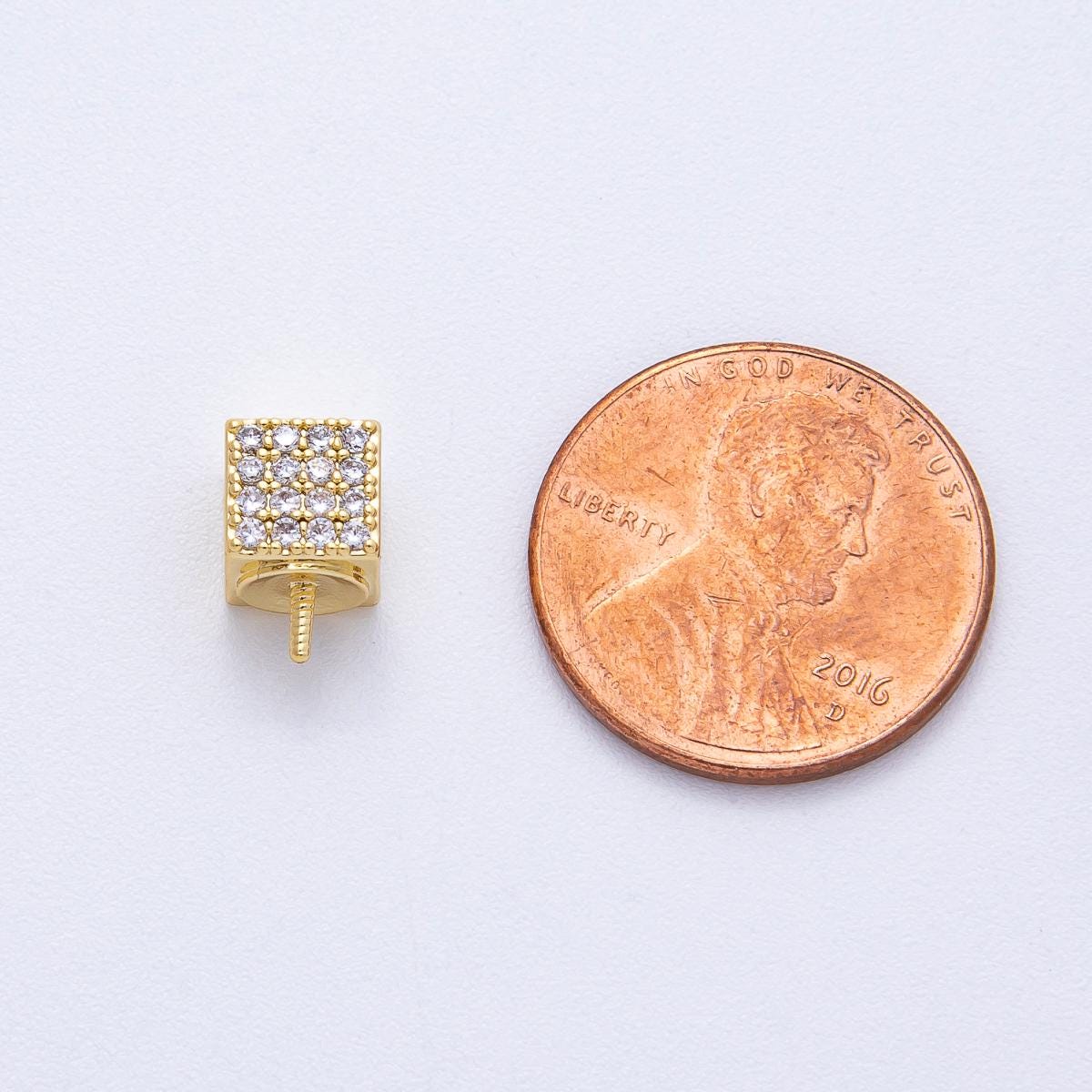 Micro Paved CZ 18k Gold Filled 0.6mm Cube Peg Bail Hold for Half Drill Pearl and Bead Bail Charm Findings DIY Jewelry Making | Z1657
