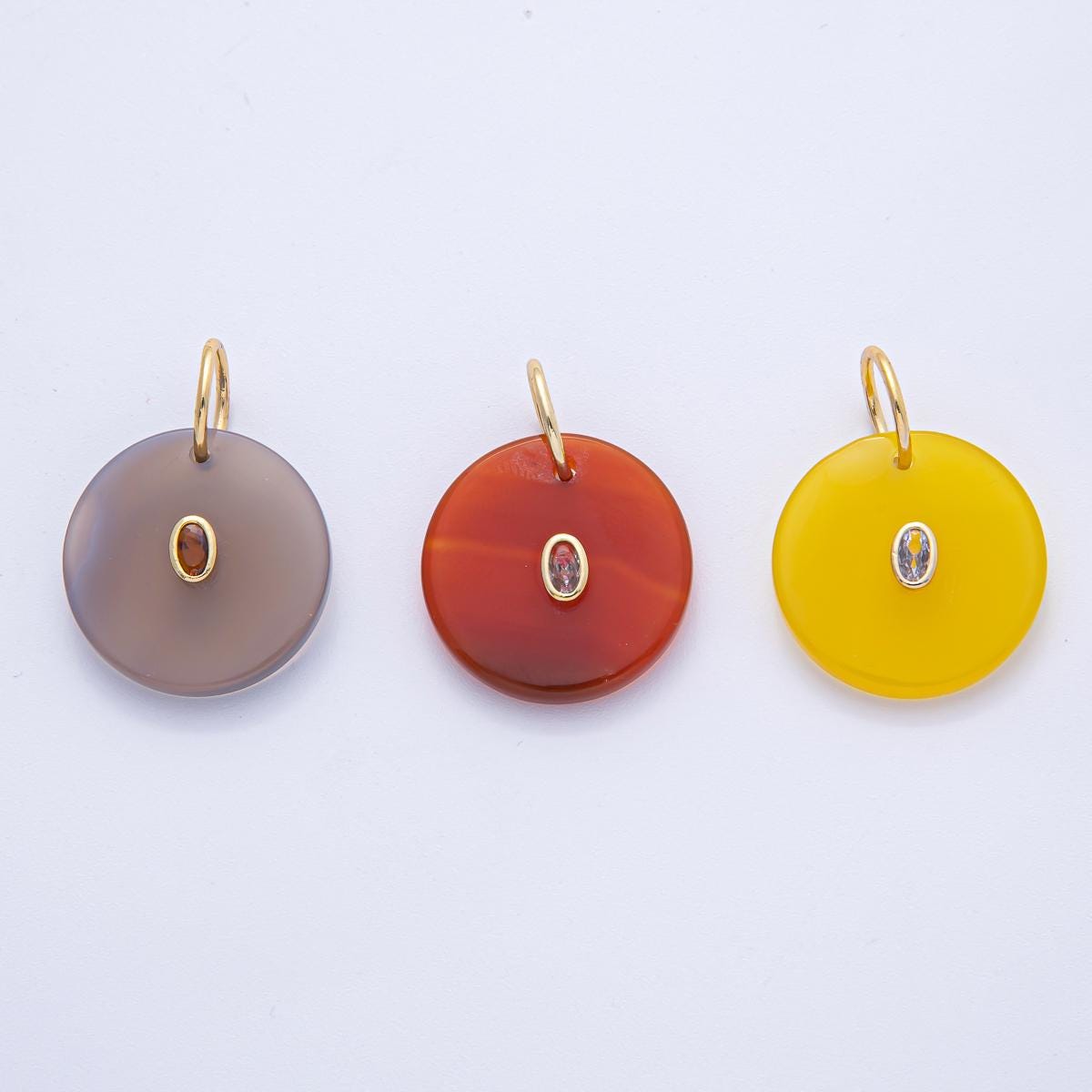18K Gold Filled Circle Natural Stone with CZ Oval Gemstone for Necklace DIY Jewelry Making Supply Finding | AK053
