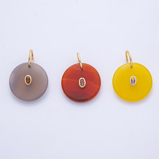 18K Gold Filled Circle Natural Stone with CZ Oval Gemstone for Necklace DIY Jewelry Making Supply Finding | AK053