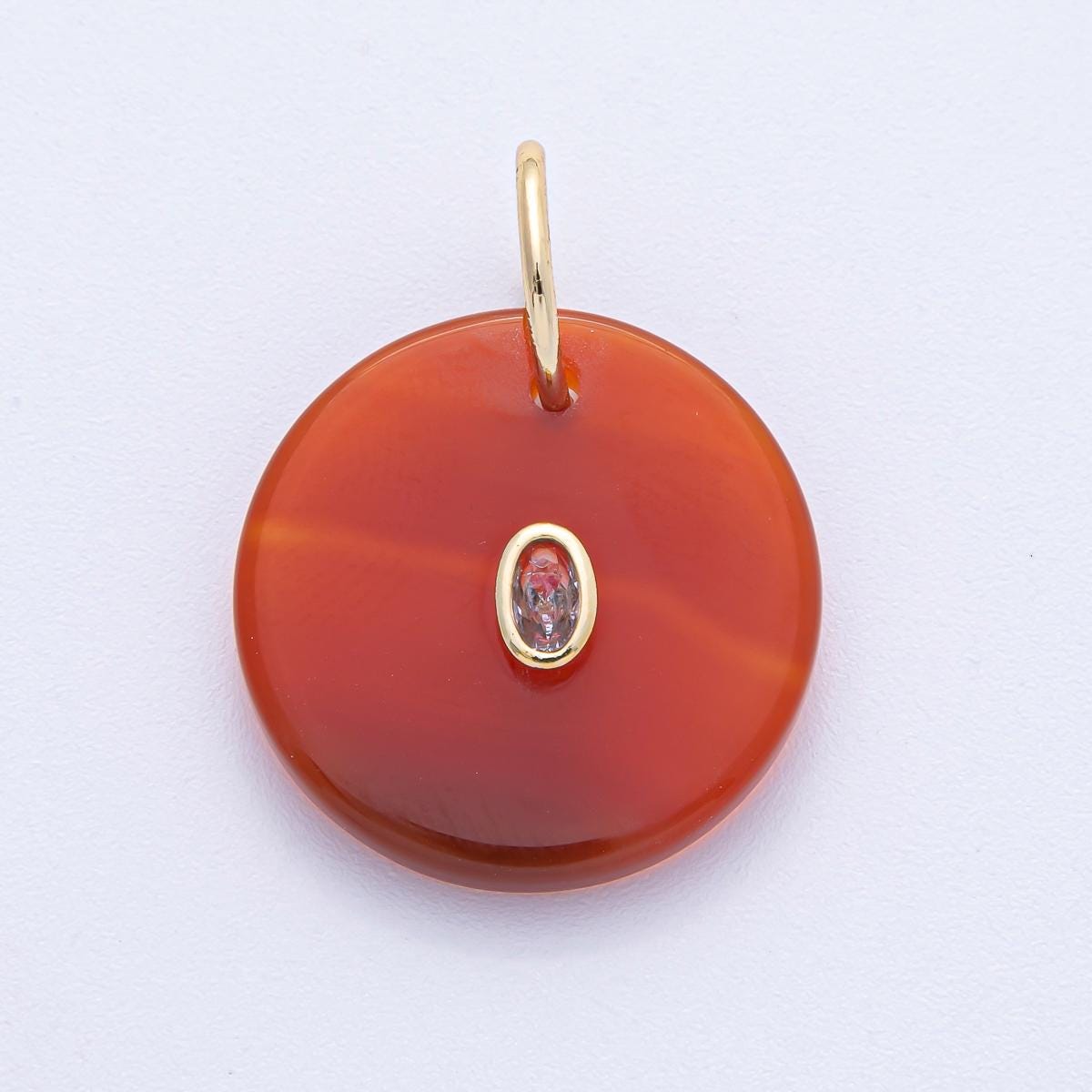 18K Gold Filled Circle Natural Stone with CZ Oval Gemstone for Necklace DIY Jewelry Making Supply Finding | AK053