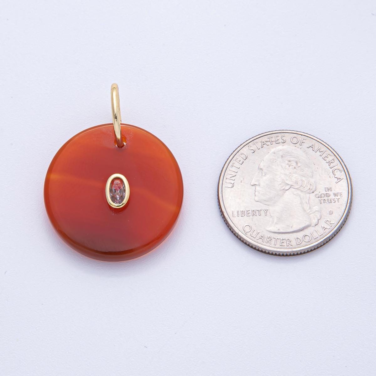 18K Gold Filled Circle Natural Stone with CZ Oval Gemstone for Necklace DIY Jewelry Making Supply Finding | AK053