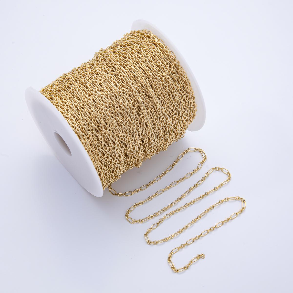 Gold figaro chain by yard, link cable link elongate chain by YARD, wholesale bulk roll chain jewelry making 11.5x3 mm | ROLL-1818