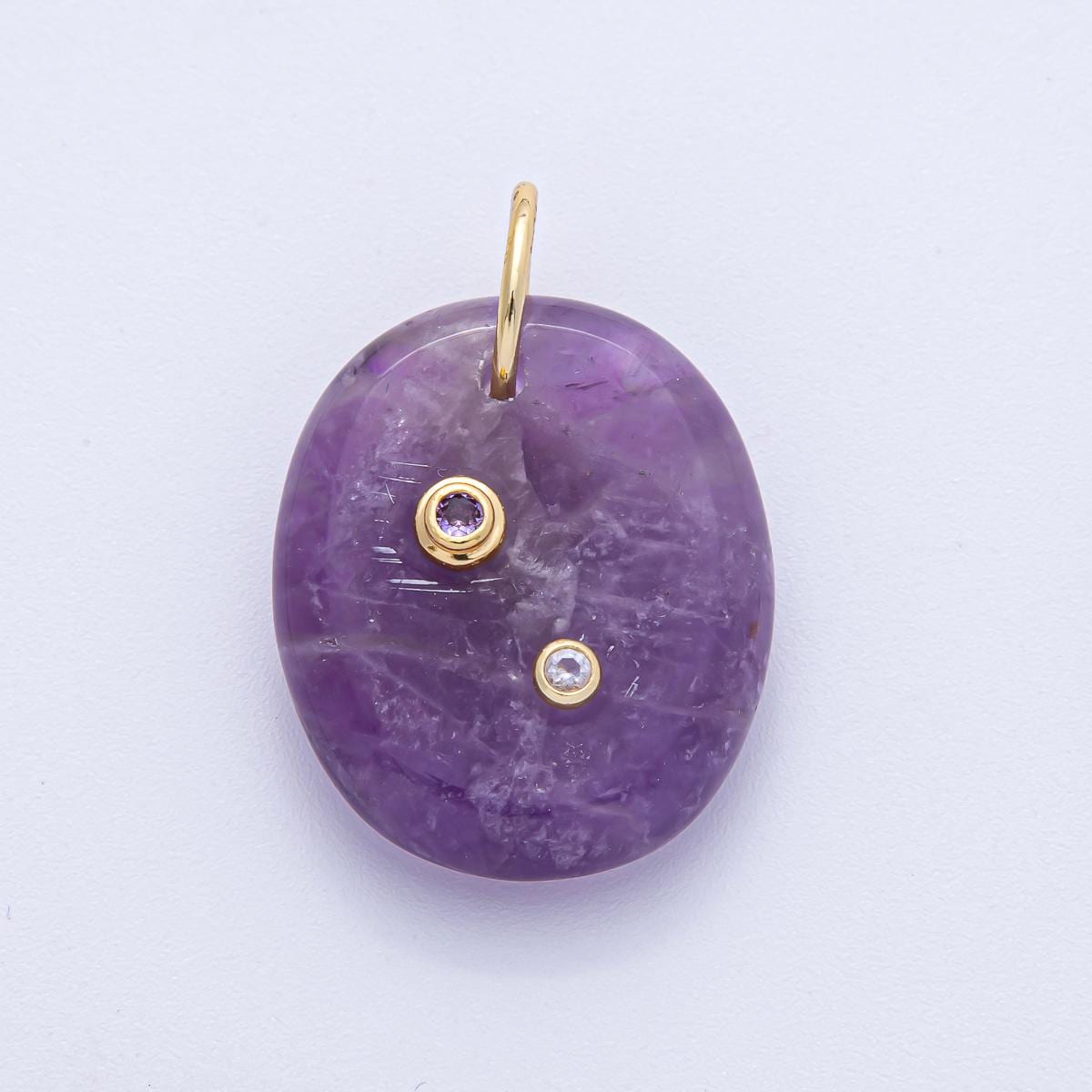 18K Gold Filled Natural Stone Pendant Geometric Oval Charm with Double CZ Gem Necklace for DIY Jewelry Making Supply Necklace | AK060