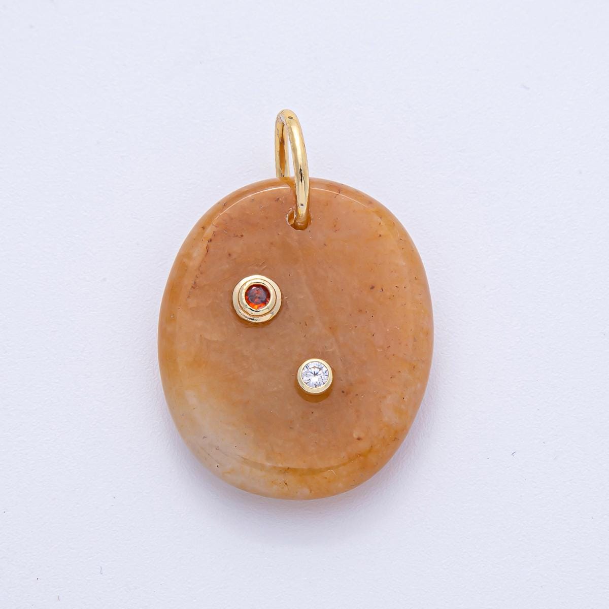 18K Gold Filled Natural Stone Pendant Geometric Oval Charm with Double CZ Gem Necklace for DIY Jewelry Making Supply Necklace | AK060