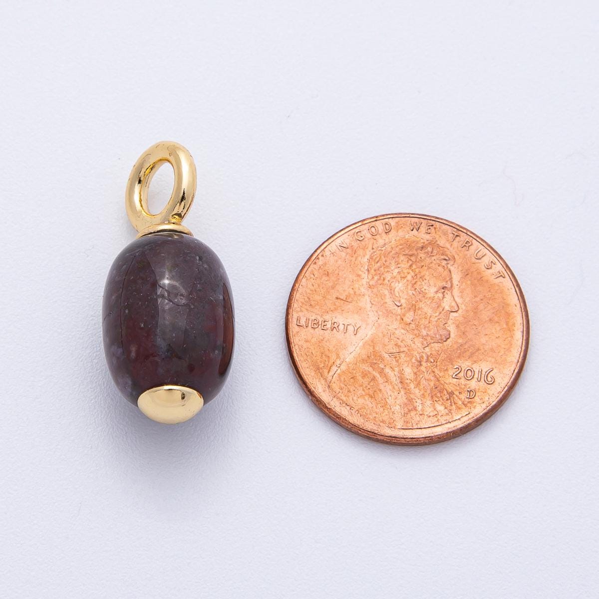 18k gold filled charm natural gemstone Dark Brown Red Black Fall Inspired Barrell Tube bail pendant | AK140
