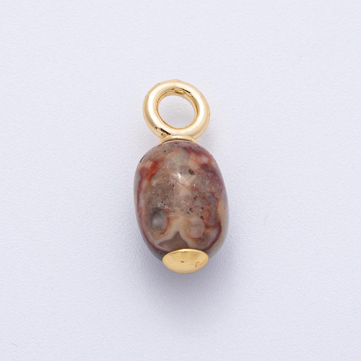 18k gold filled charm natural gemstone Dark Brown Red Black Fall Inspired Barrell Tube bail pendant | AK140