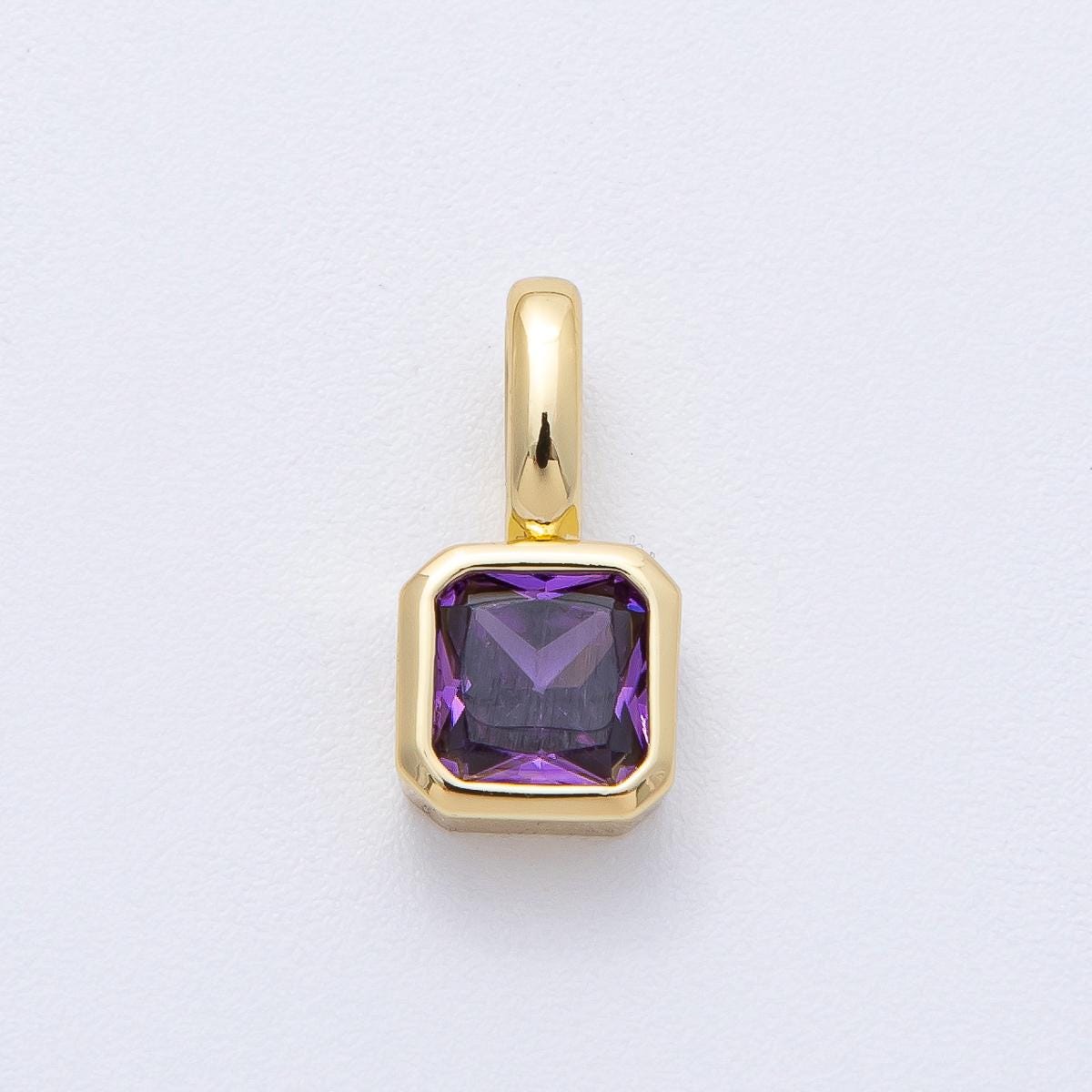 18K Gold Filled 15.1mm Birthstone Baguette CZ Pendant Dainty DIY Jewelry Supply Finding for Custom Necklace Bracelet Earring | AF1237