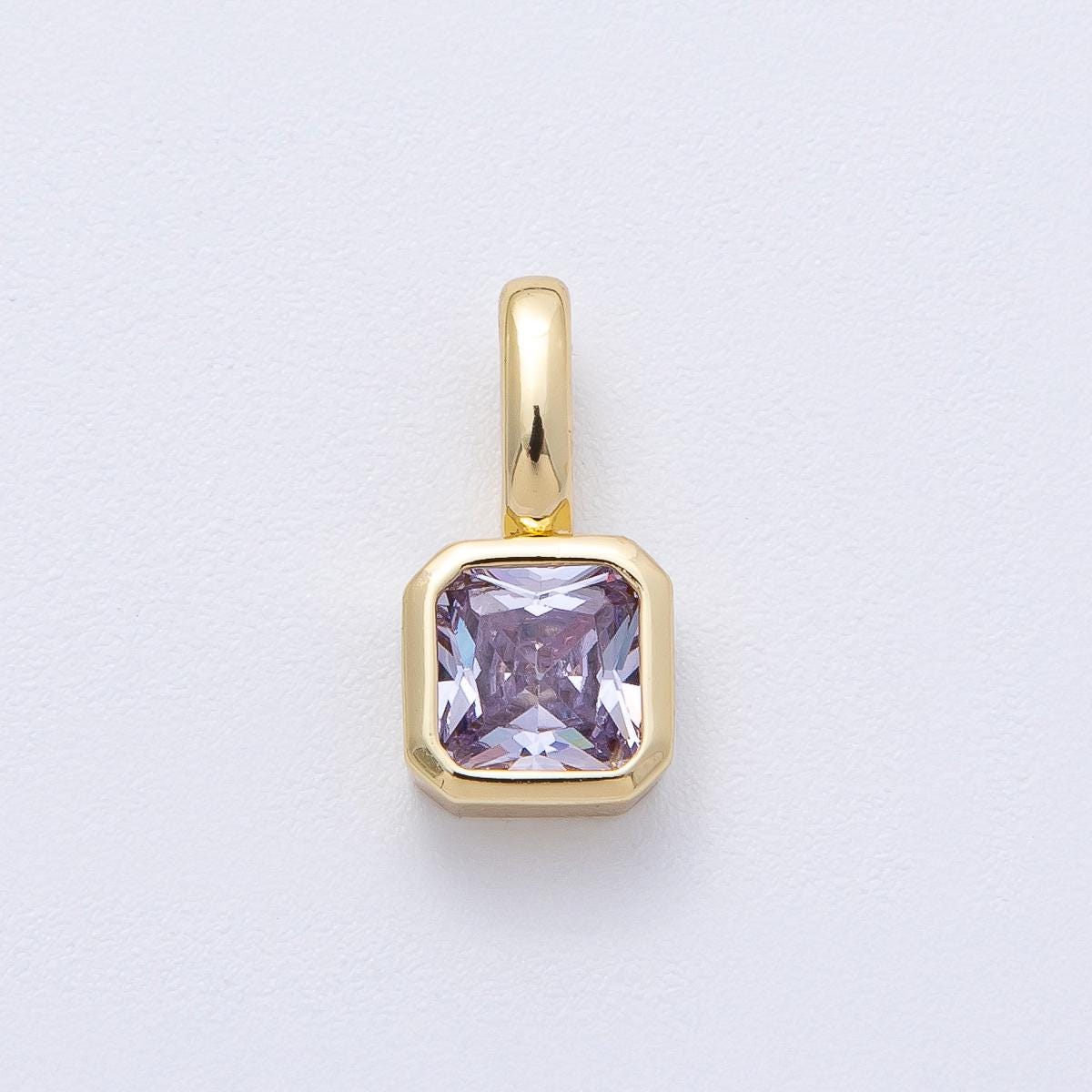 18K Gold Filled 15.1mm Birthstone Baguette CZ Pendant Dainty DIY Jewelry Supply Finding for Custom Necklace Bracelet Earring | AF1237