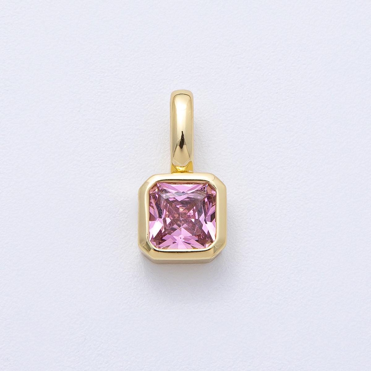 18K Gold Filled 15.1mm Birthstone Baguette CZ Pendant Dainty DIY Jewelry Supply Finding for Custom Necklace Bracelet Earring | AF1237