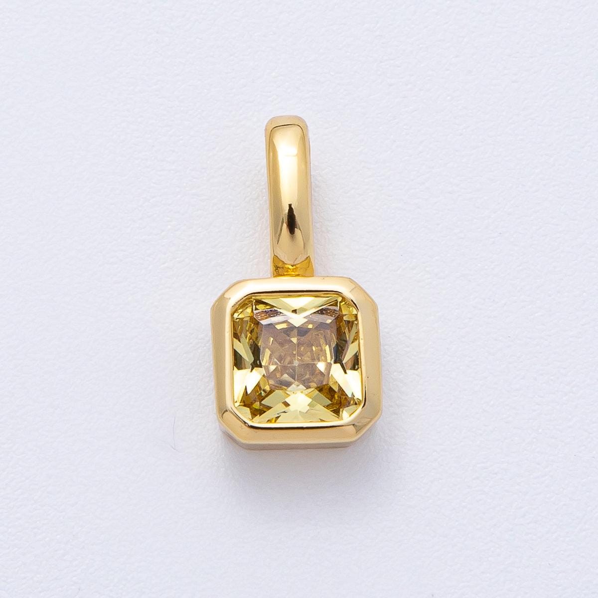 18K Gold Filled 15.1mm Birthstone Baguette CZ Pendant Dainty DIY Jewelry Supply Finding for Custom Necklace Bracelet Earring | AF1237