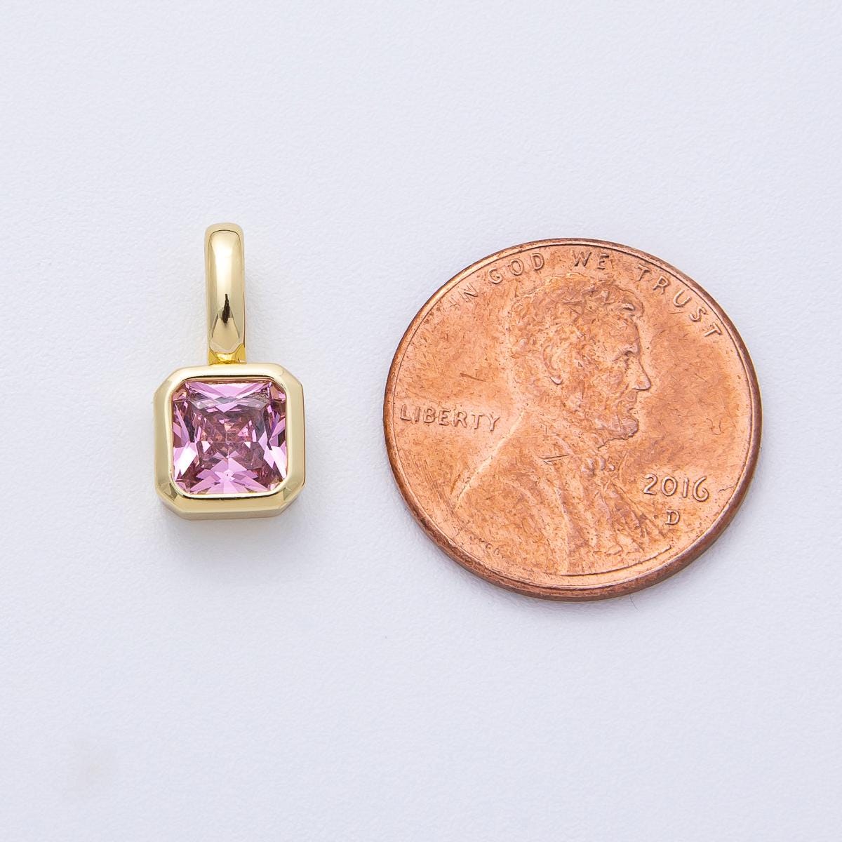 18K Gold Filled 15.1mm Birthstone Baguette CZ Pendant Dainty DIY Jewelry Supply Finding for Custom Necklace Bracelet Earring | AF1237