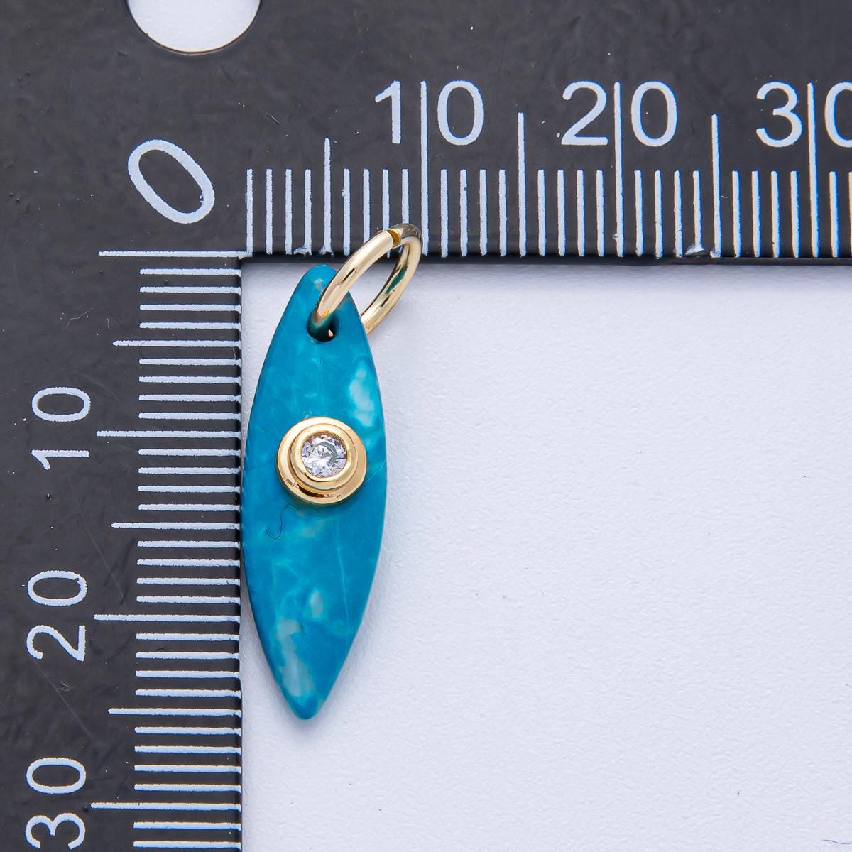 18k Gold Filled 23.9mm Long Thin Oval Drop Charm with Clear CZ in Center Marqusie Rose Quartz, Tiger Eye, Turquoise Green Aventurine | AK127